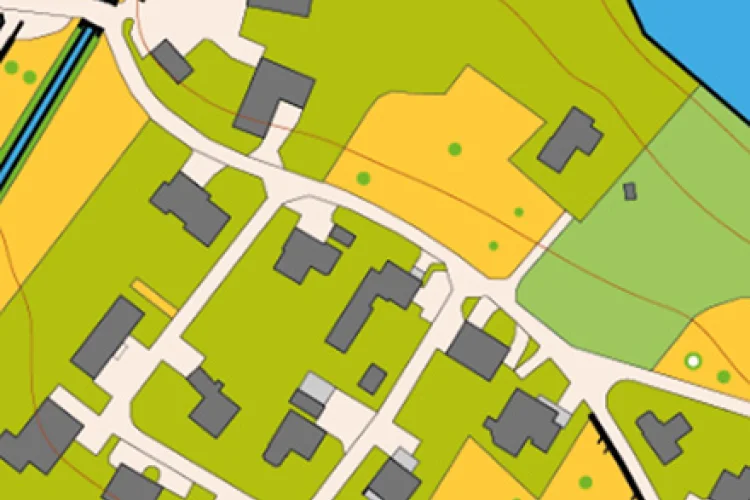 Orientierungslaufkarte eines Wohnquartiers als Hintergrundkarte.