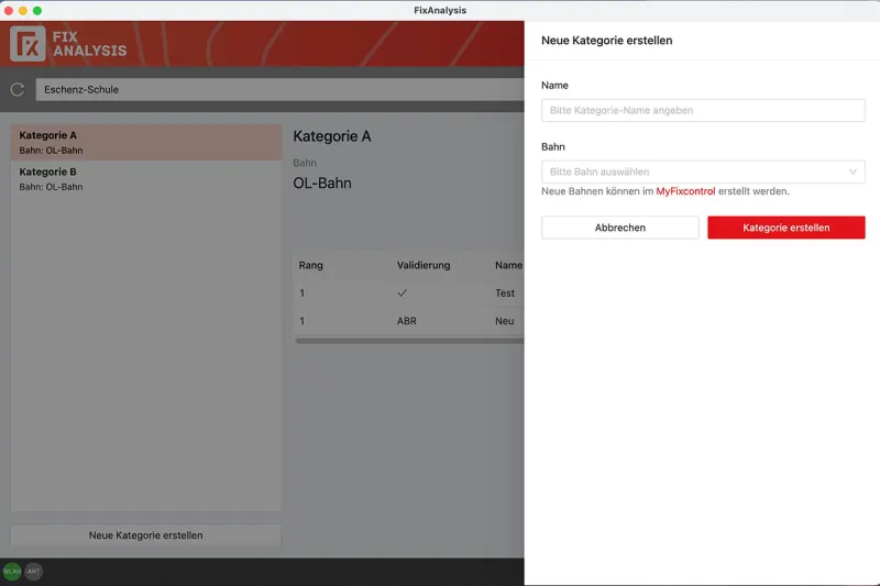 FixAnalysis: neue Kategorie erstellen und einer Bahn zuweisen.