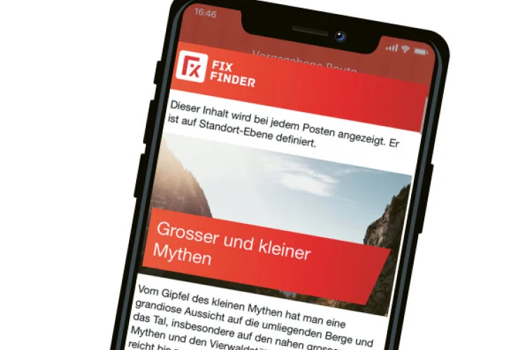 Posteninhalt in der FixFinder-App mit Text und Bild zum Grossen und Kleinen Mythen.